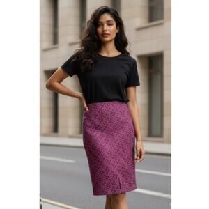 Boden Patricia Textured Pink Geometric Pencil Skirt Size 12L (tall) 💗